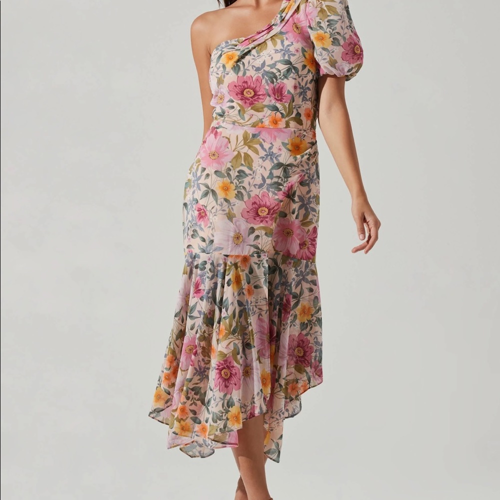 SANTORINI ONE SHOULDER MIDI DRESS NWT ASTR
